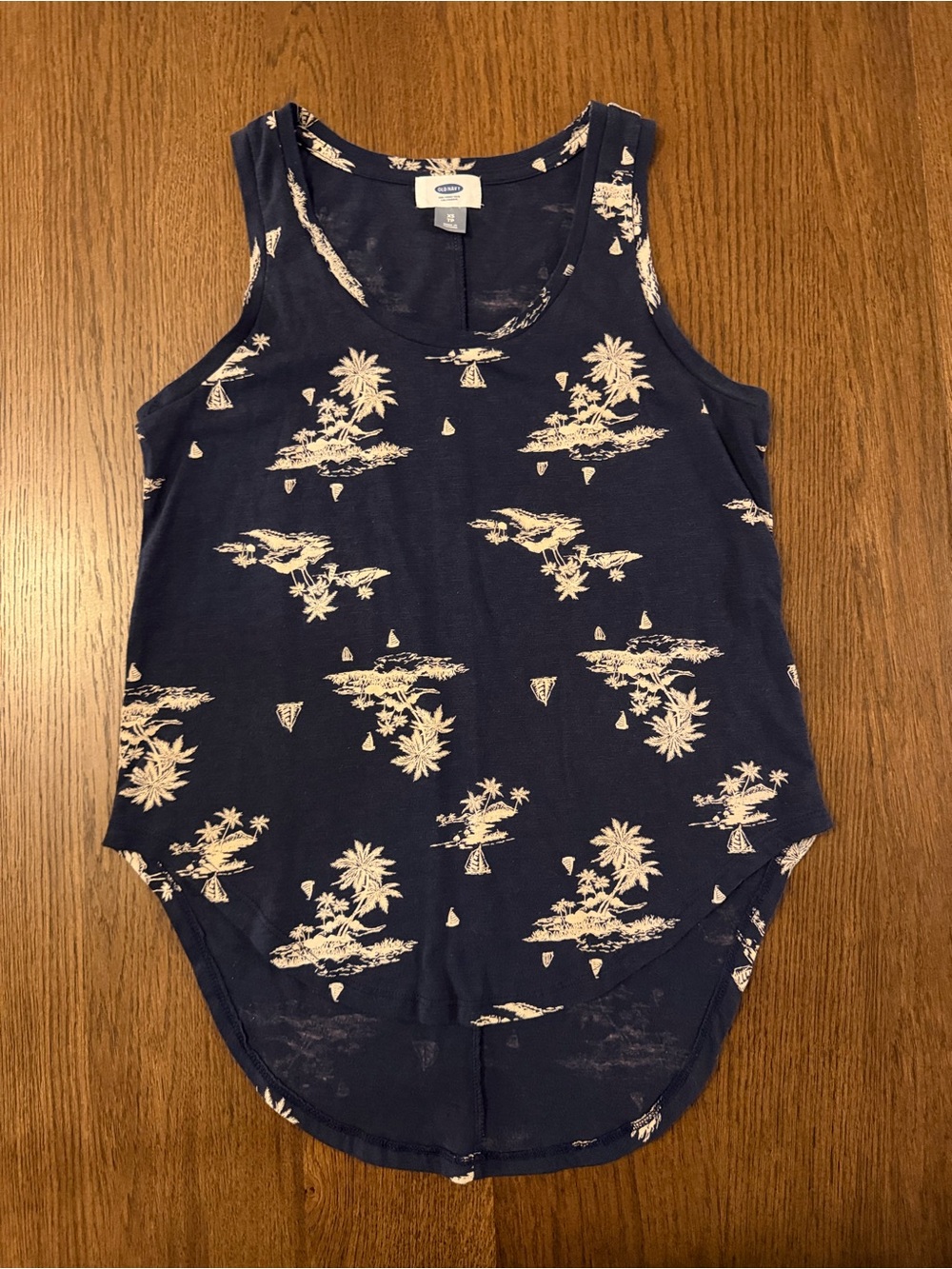 Old Navy Navy and Cream Tropical Tank